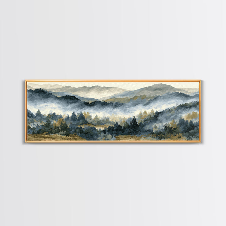 Quiet Forest Ridge Softened by Fog Canvas Print, Above Bed Art, Boho Decor, Bedroom Decor, Serenity, Statement Artwork, ABA-3x1-54