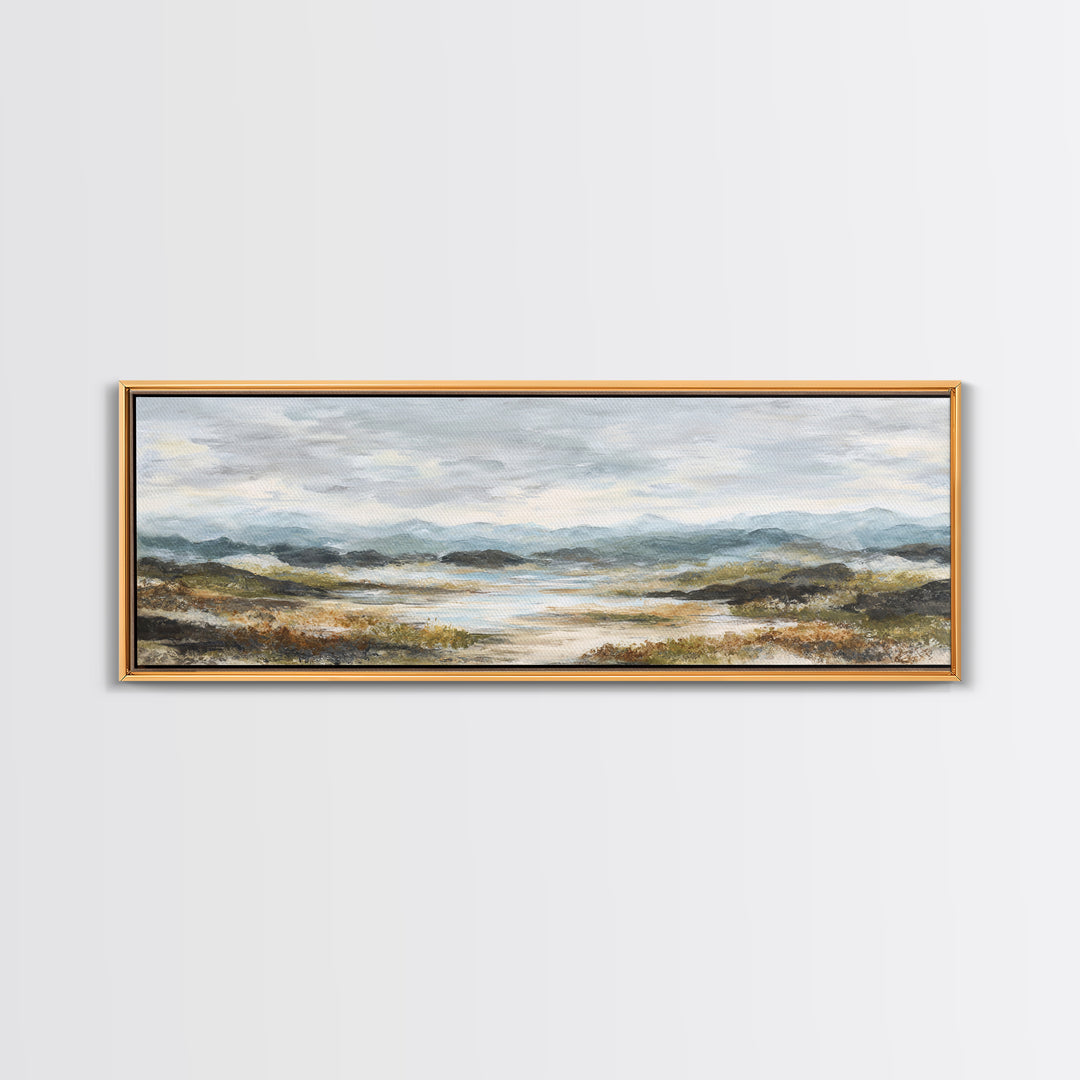 Soft Romantic Landscape Framed Canvas Print, Above Bed Art, Sage Green Wall Art, Bedroom Decor, Serenity, Modern Decor, ABA-3x1-57