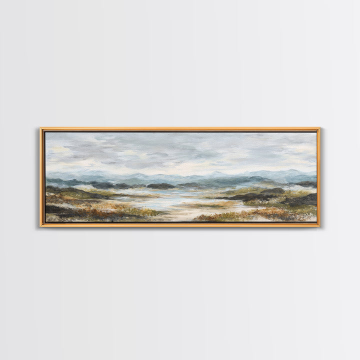 Soft Romantic Landscape Framed Canvas Print, Above Bed Art, Sage Green Wall Art, Bedroom Decor, Serenity, Modern Decor, ABA-3x1-57