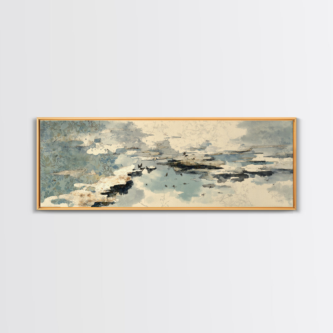 Japandi Ink Shapes Framed Canvas Print, Above Bed Art, Digital Print, Bedroom Decor, Fine Art, Serenity, Living Room Wall Art, ABA-3x1-58
