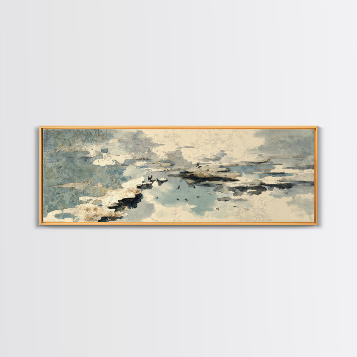Japandi Ink Shapes Framed Canvas Print, Above Bed Art, Digital Print, Bedroom Decor, Fine Art, Serenity, Living Room Wall Art, ABA-3x1-58