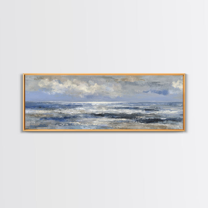 Quiet Moon over a Calm Ocean Horizon Framed Canvas Print, Above Bed Art, Large Wall Art, Bedroom Decor, Fine Art, Serenity, ABA-3x1-67