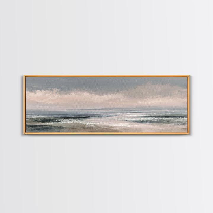 Tranquil Cloudscape with Blush Undertones Framed Canvas Print, Above Bed Art, Western Decor, Bedroom Decor, Fine Art, Serenity, ABA-3x1-69
