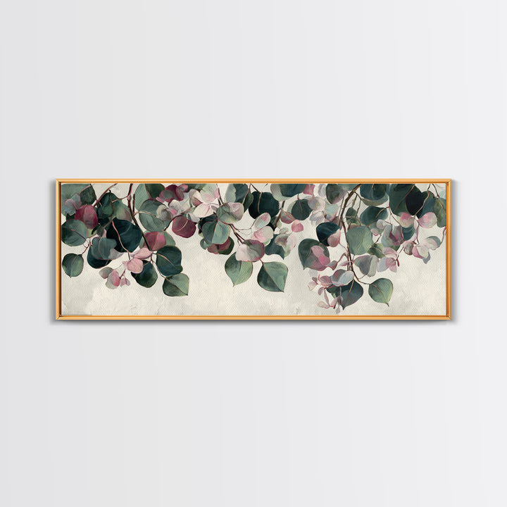 Soft Eucalyptus Branches Arranged Symmetrically Canvas Print, Above Bed Art, Art Print, Bedroom Decor, Watercolor Art, Serenity, ABA-3x1-70