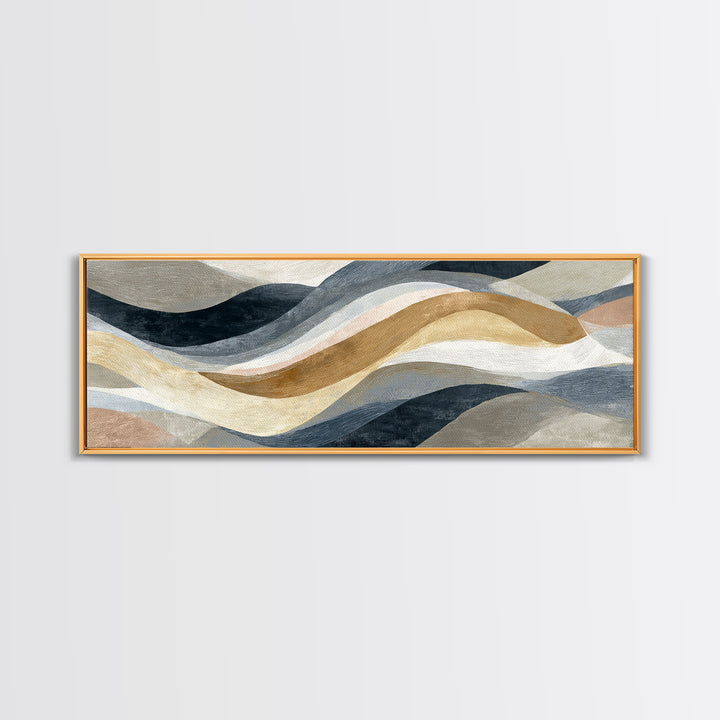 Warm Taupe Abstract Waves Framed Canvas Print, Above Bed Art, Bedroom Decor, Abstract Art, Serenity, Boho Decor, Western Decor, ABA-3x1-79
