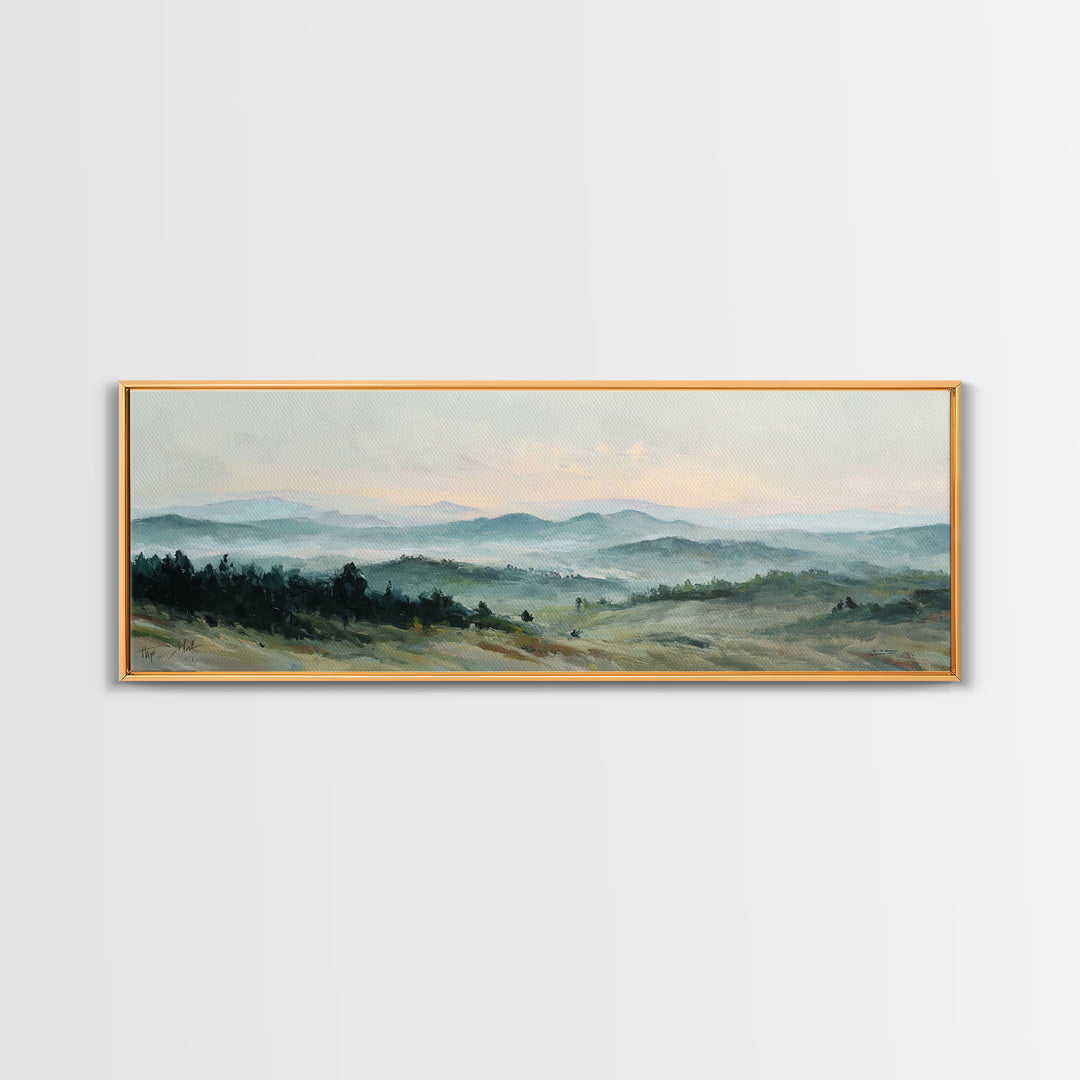 Soft Romantic Landscape Framed Canvas Print, Above Bed Art, Sage Green Wall Art, Bedroom Decor, Serenity, Modern Decor, ABA-3x1-81