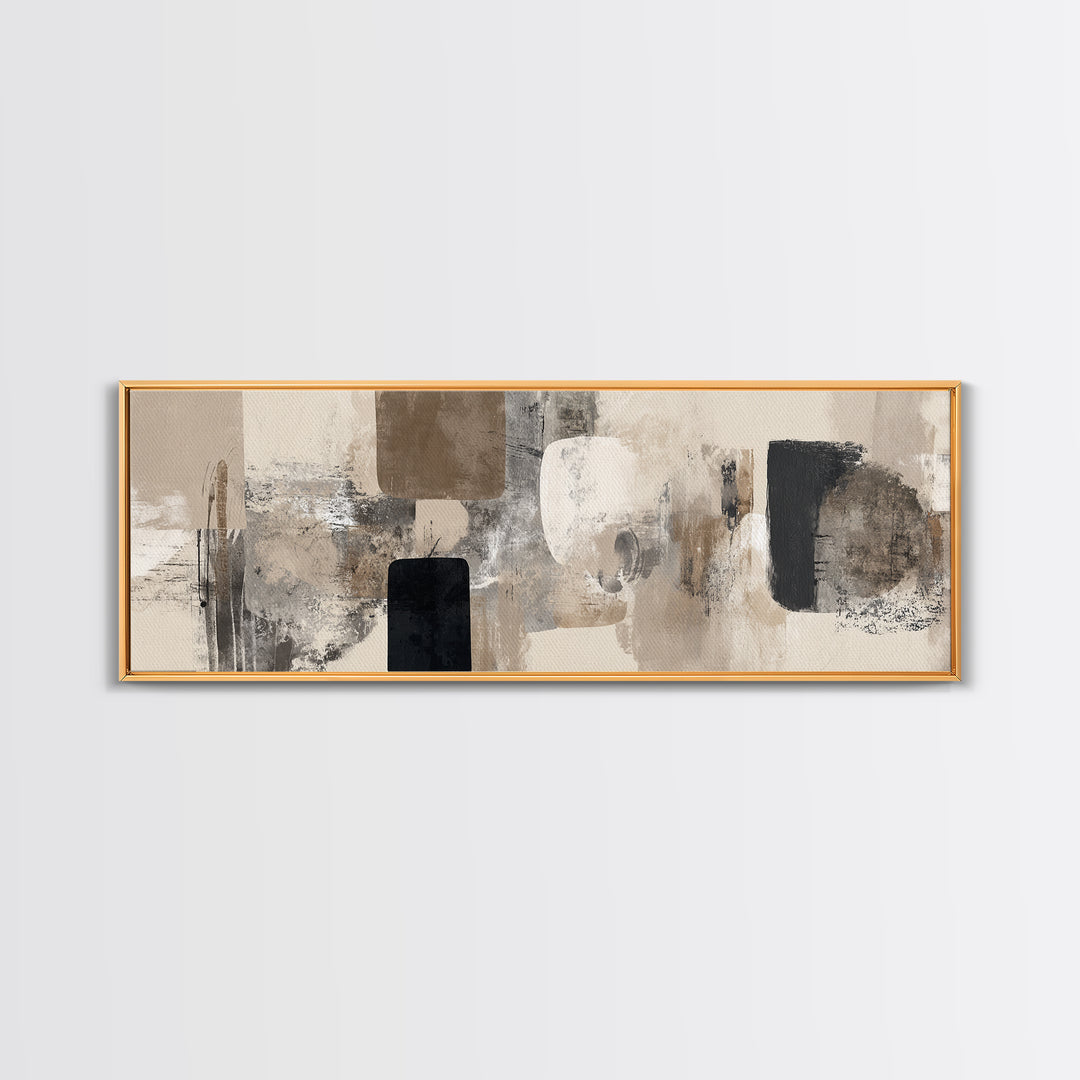 Japandi Ink Shapes Framed Canvas Print, Above Bed Art, Digital Print, Bedroom Decor, Fine Art, Serenity, Living Room Wall Art, ABA-3x1-82
