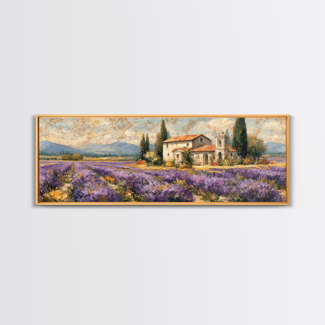 Oversized Lavender Field Canvas Print, Above Bed Art, Mid Century Modern, Bedroom Decor, Serenity, Horizontal Wall Art, ABA-3x1-83