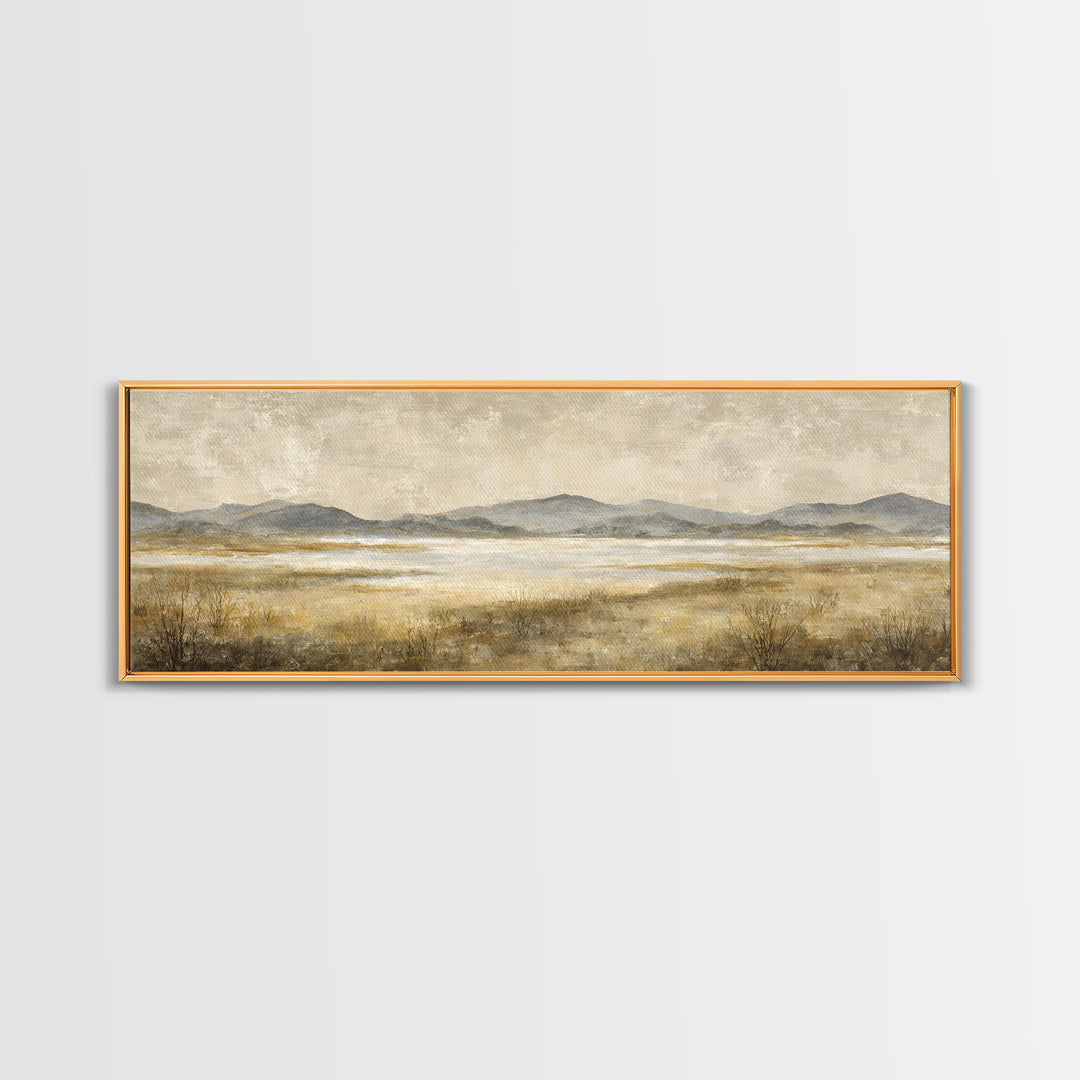 Panoramic Misty Mountain Landscape Framed Canvas Print, Above Bed Art, Bedroom Wall Decor, Bedroom Decor, Fine Art, Serenity, ABA-3x1-89