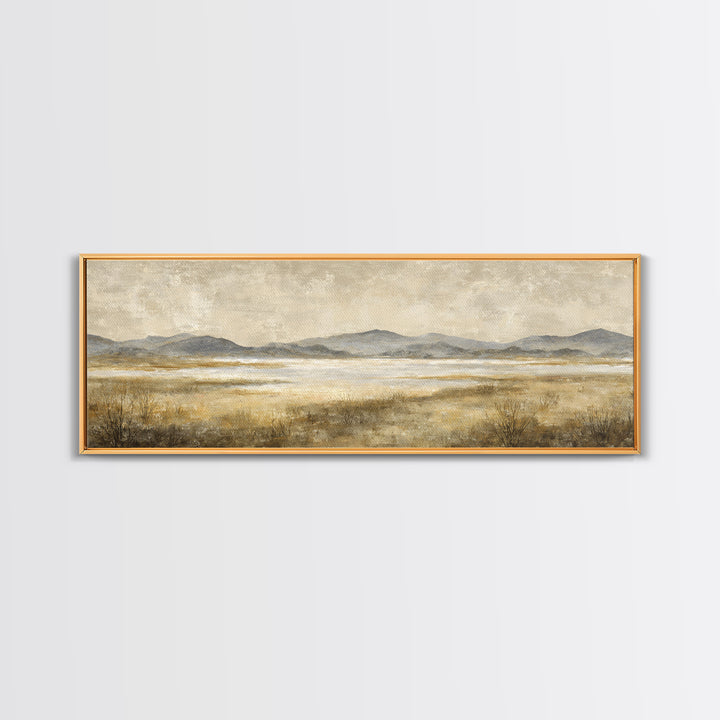 Panoramic Misty Mountain Landscape Framed Canvas Print, Above Bed Art, Bedroom Wall Decor, Bedroom Decor, Fine Art, Serenity, ABA-3x1-89