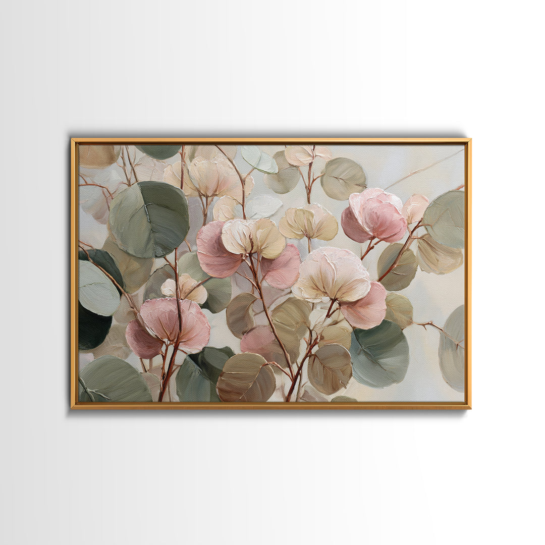 Soft Eucalyptus Branches Arranged Symmetrically Canvas Print, Above Bed Art, Textured Wall Art, Bedroom Decor, Serenity, ABA-3x2-10