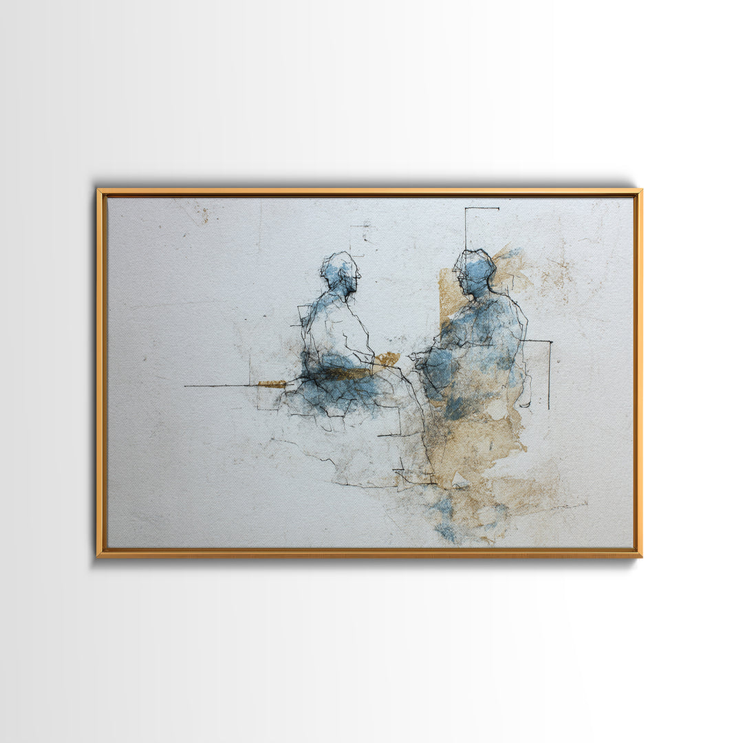 Minimal Two Figure Line Drawing Canvas Print, Above Bed Art, Digital Print, Bedroom Decor, Serenity, Living Room Wall Art, ABA-3x2-12