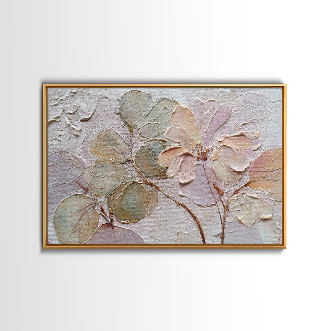 Tonal Botanical Shadows on Plaster Surface Framed Canvas Print, Above Bed Art, Dopamine Decor, Bedroom Decor, Serenity, ABA-3x2-27