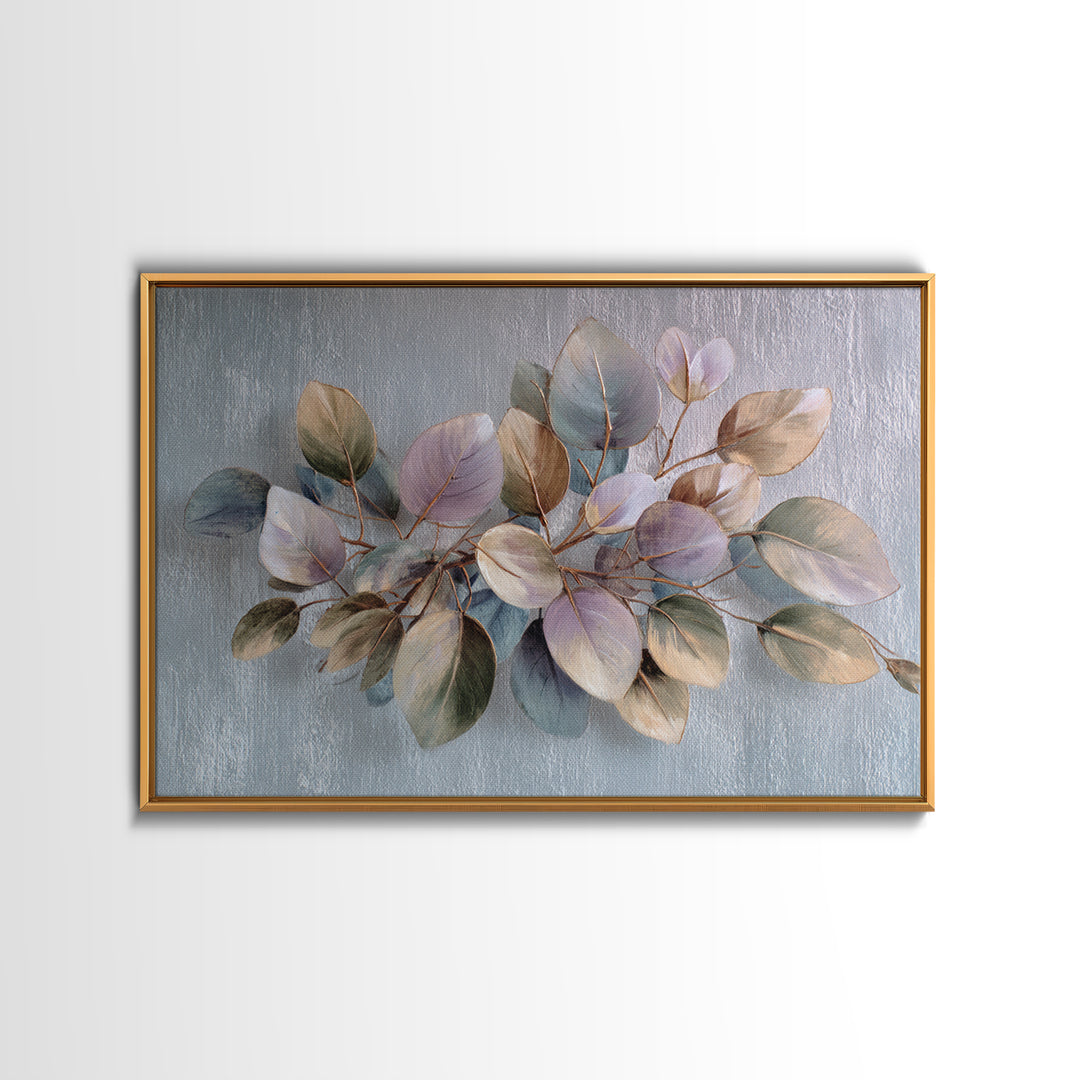 Soft Eucalyptus Branches Arranged Symmetrically Canvas Print, Above Bed Art, Boho Wall Art, Bedroom Decor, Watercolor Art, ABA-3x2-34