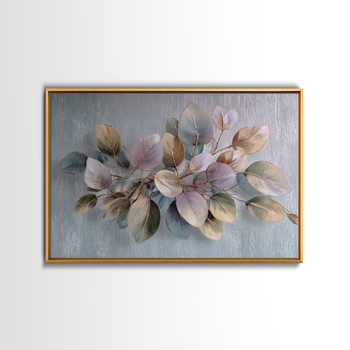 Soft Eucalyptus Branches Arranged Symmetrically Canvas Print, Above Bed Art, Boho Wall Art, Bedroom Decor, Watercolor Art, ABA-3x2-34