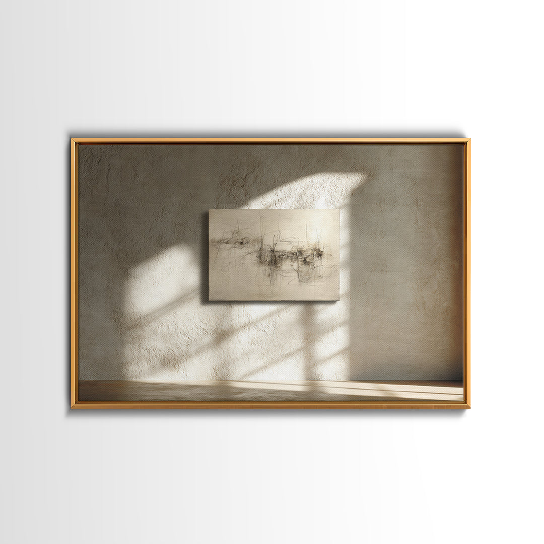 Minimal Two Figure Line Drawing Framed Canvas Print, Above Bed Art, Horizontal Wall Art, Bedroom Decor, Fine Art, Serenity, ABA-3x2-36