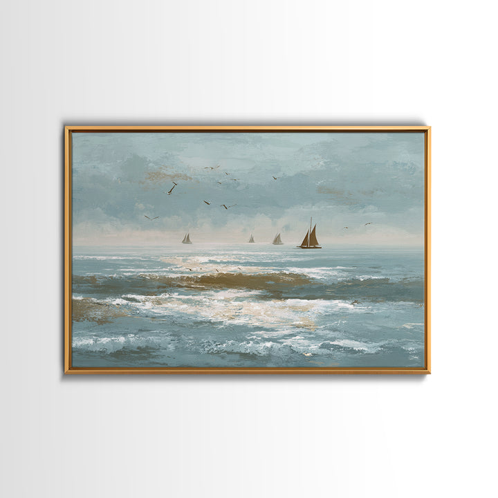 Serene Ocean Tide Seen from Above Canvas Print, Above Bed Art, Western Decor, Bedroom Decor, Oil Painting, Serenity, ABA-3x2-49