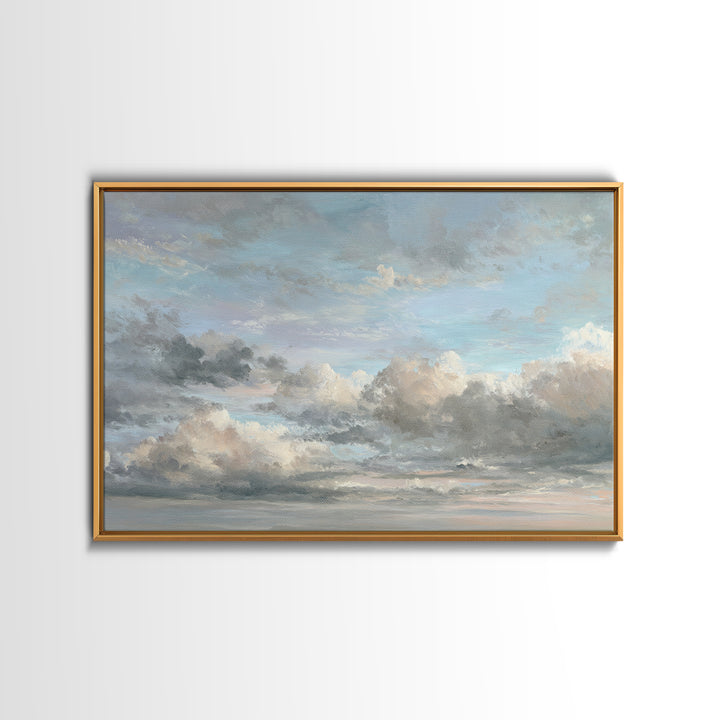Tranquil Cloudscape with Blush Undertones Canvas Print, Above Bed Art, Japanese Wall Art, Bedroom Decor, Fine Art, Serenity, ABA-3x2-57