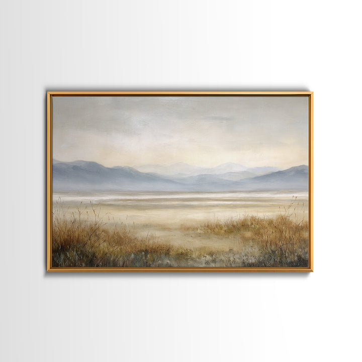 Panoramic Misty Mountain Landscape Framed Canvas Print, Above Bed Art, Home Decor, Bedroom Decor, Fine Art, Serenity, ABA-3x2-77