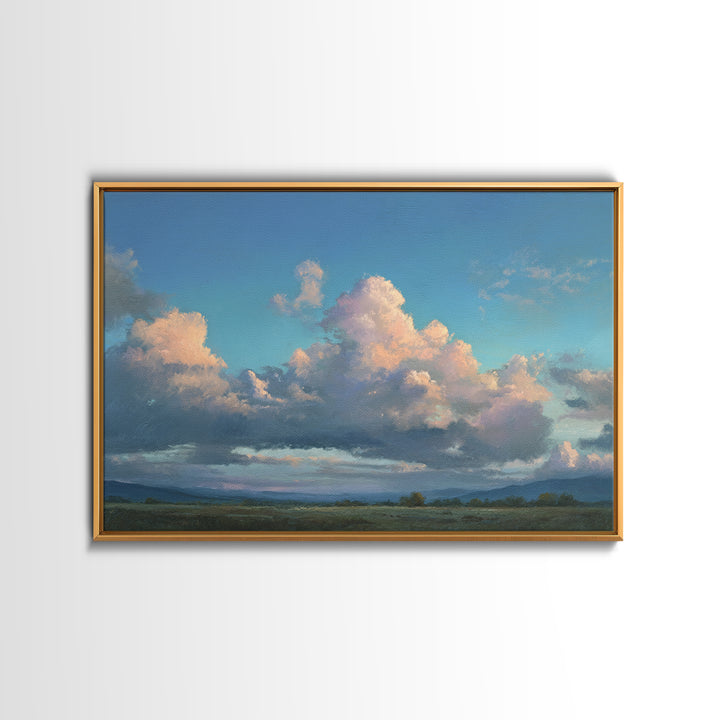 Tranquil Cloudscape with Blush Undertones Framed Canvas Print, Above Bed Art, Printable Art, Bedroom Decor, Fine Art, Serenity, ABA-3x2-9