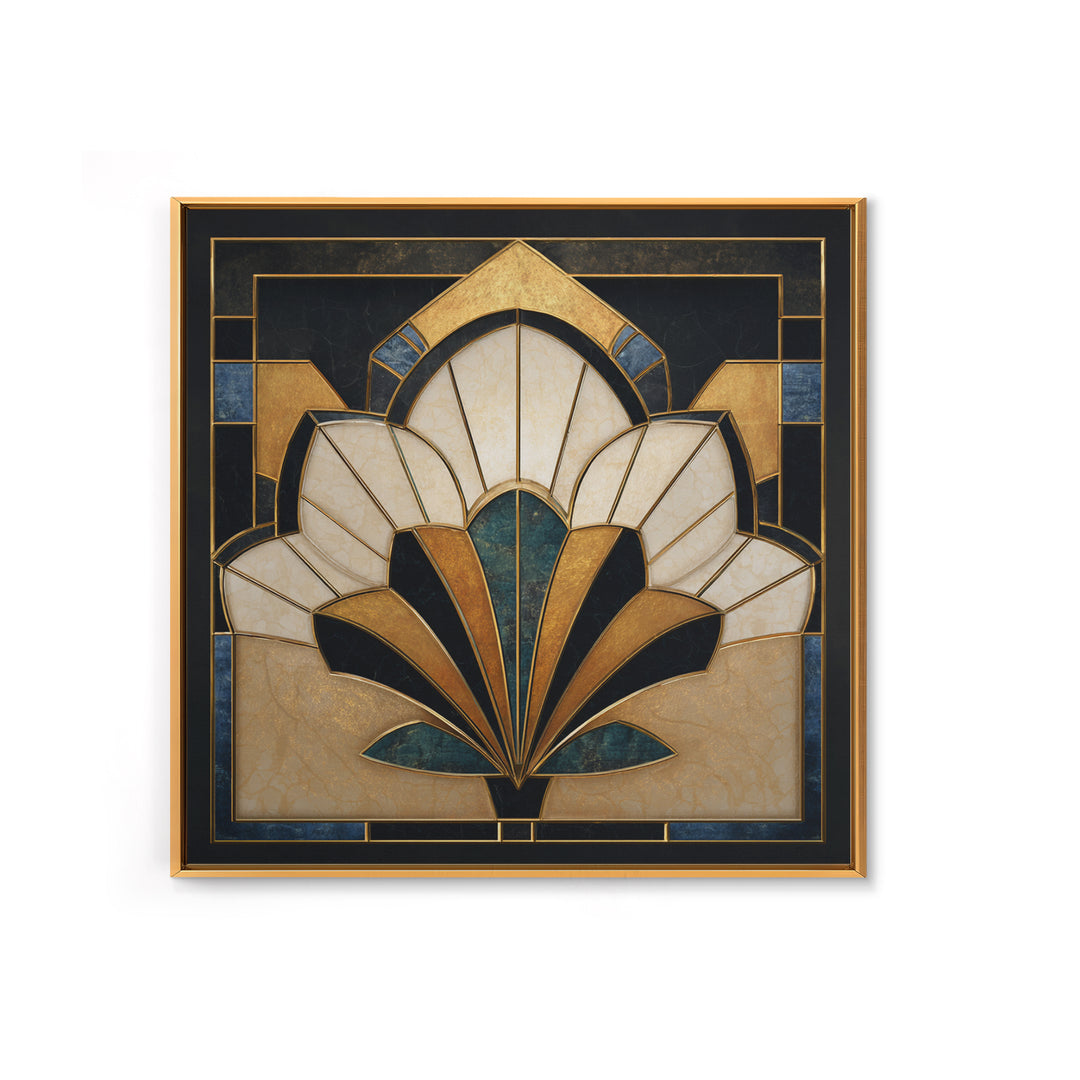 Geometric Lotus Flower Framed Canvas Print, Art Deco Art, Art, Living Room Decor, Oil Painting, Glamour, Art Nouveau, ADA-1x1-12