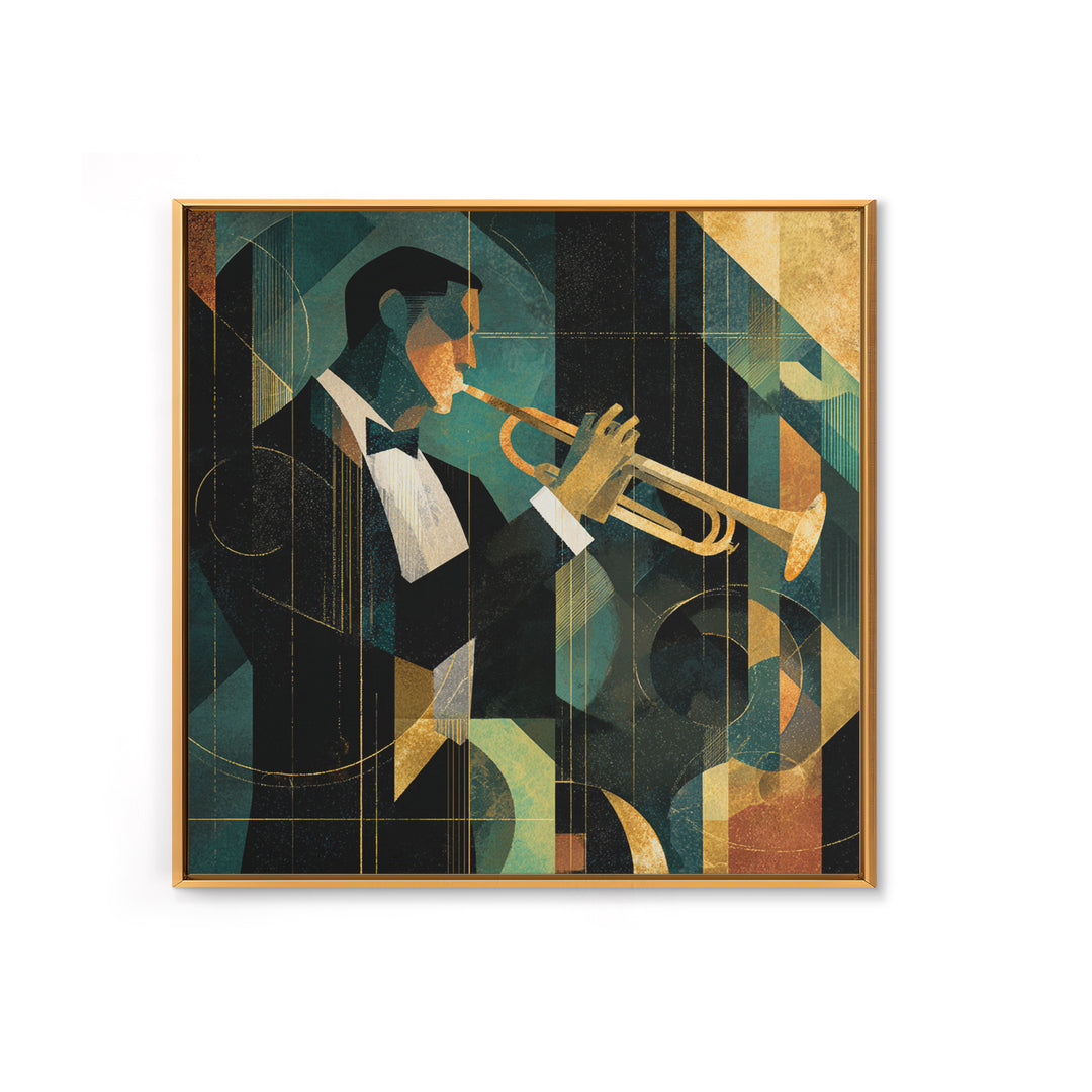Jazz Trumpet Player Framed Canvas Print, Art Deco Art, Art Print, Living Room Decor, Oil Painting, Glamour, Printable Art, ADA-1x1-28