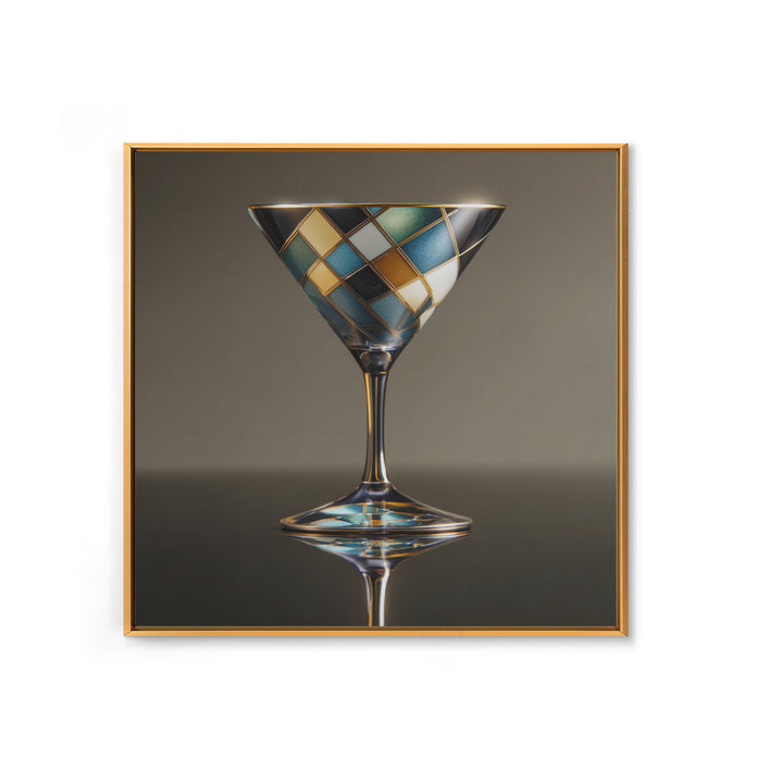 Luxury Cocktail Glass Framed Canvas Print, Art Deco Art, Textured Painting, Living Room Decor, Abstract Art, Glamour, ADA-1x1-29
