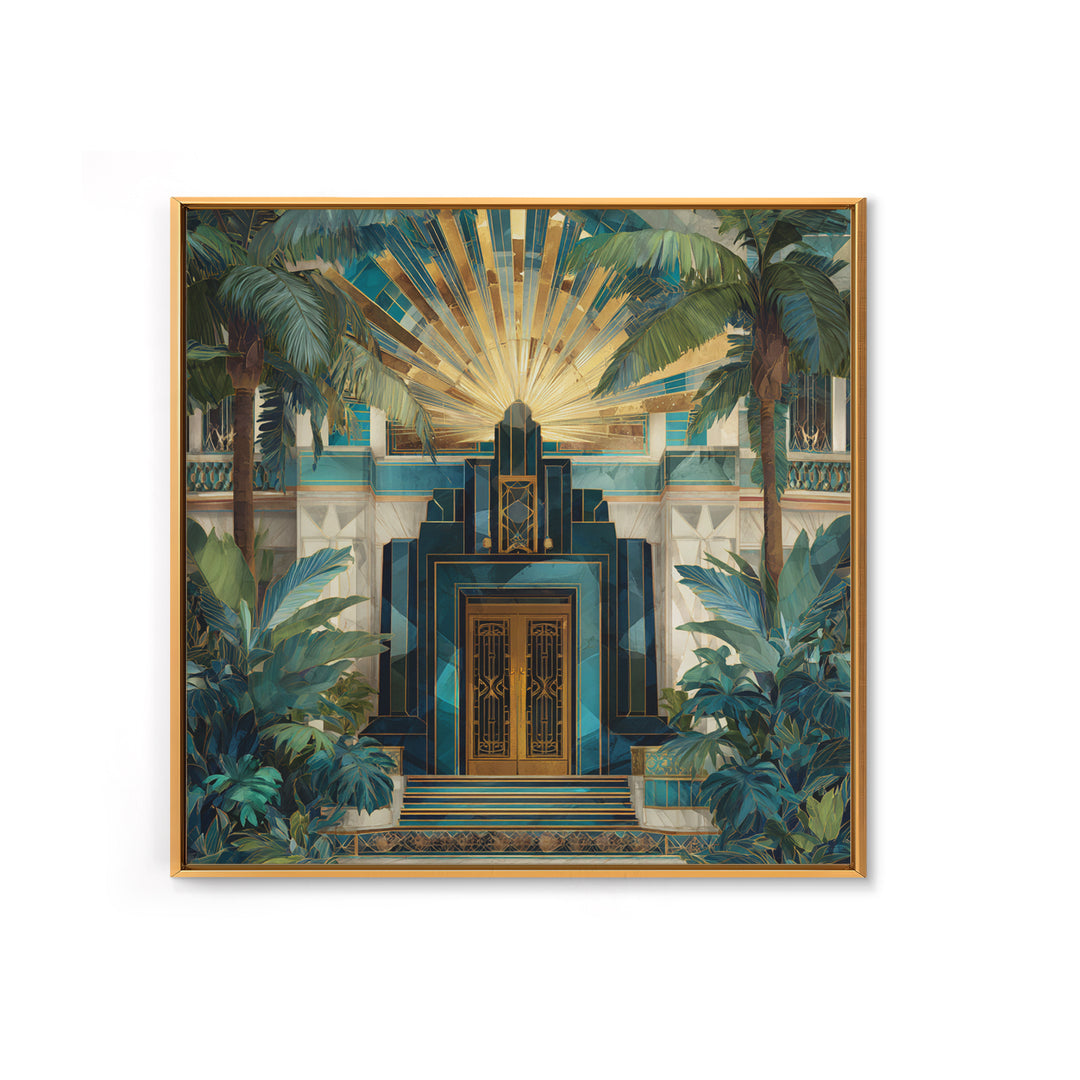 Tropical Hotel Facade Framed Canvas Print, Art Deco Art, Room Decor, Living Room Decor, Fine Art, Glamour, Digital Art, ADA-1x1-40