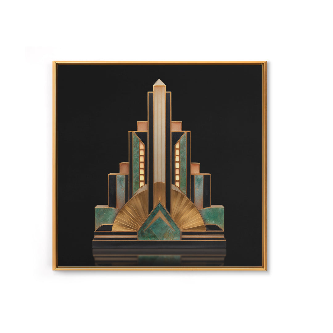 Stylized Skyscraper Crown Framed Canvas Print, Art Deco Art, Art Deco Wallpaper, Living Room Decor, Fine Art, Glamour, ADA-1x1-46