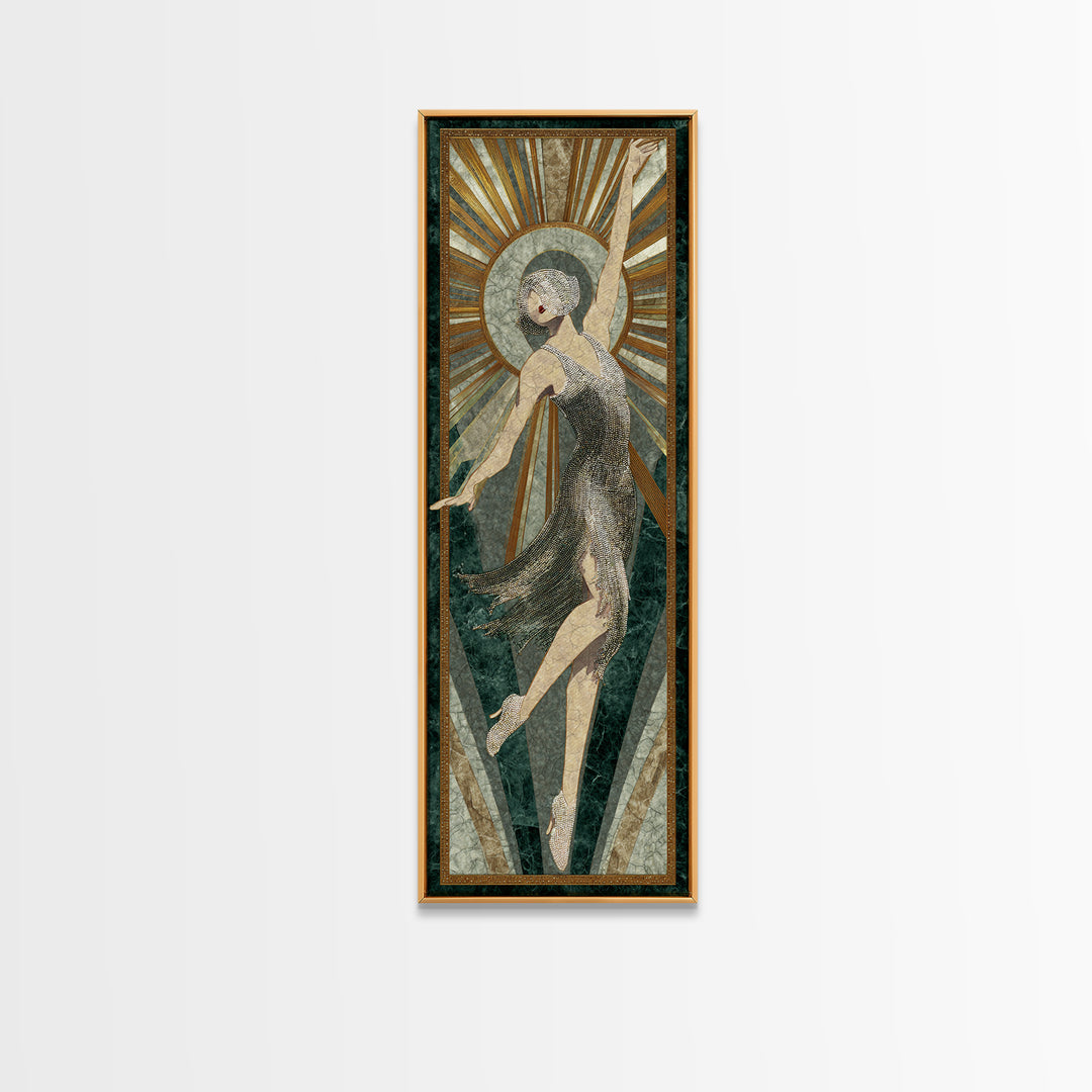 Deco Dancer in Beaded Dress and Angular Canvas Print, Art Deco Art, Downloadable Art, Living Room Decor, Watercolor Art, ADA-1x3-67