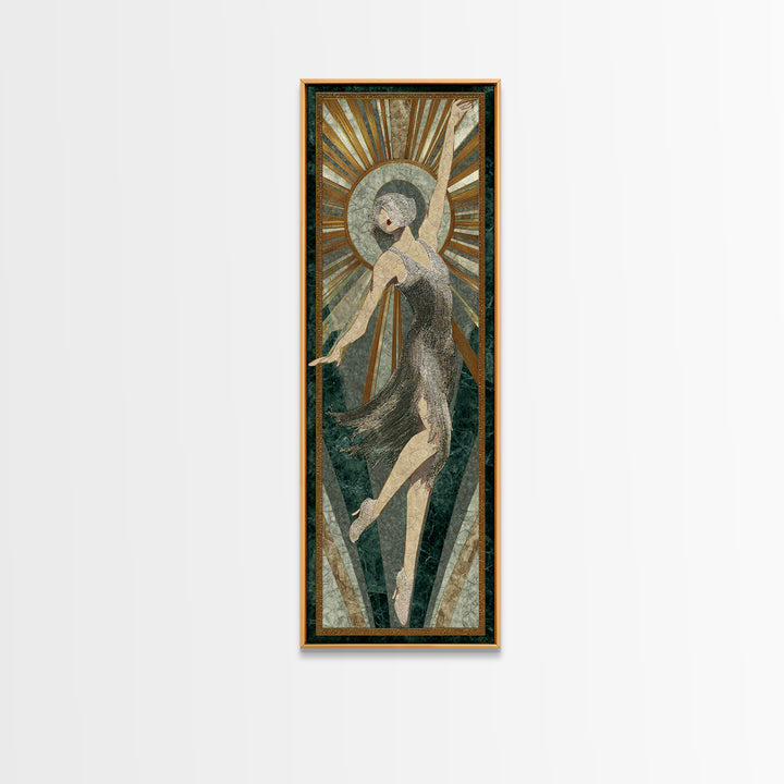 Deco Dancer in Beaded Dress and Angular Canvas Print, Art Deco Art, Downloadable Art, Living Room Decor, Watercolor Art, ADA-1x3-67