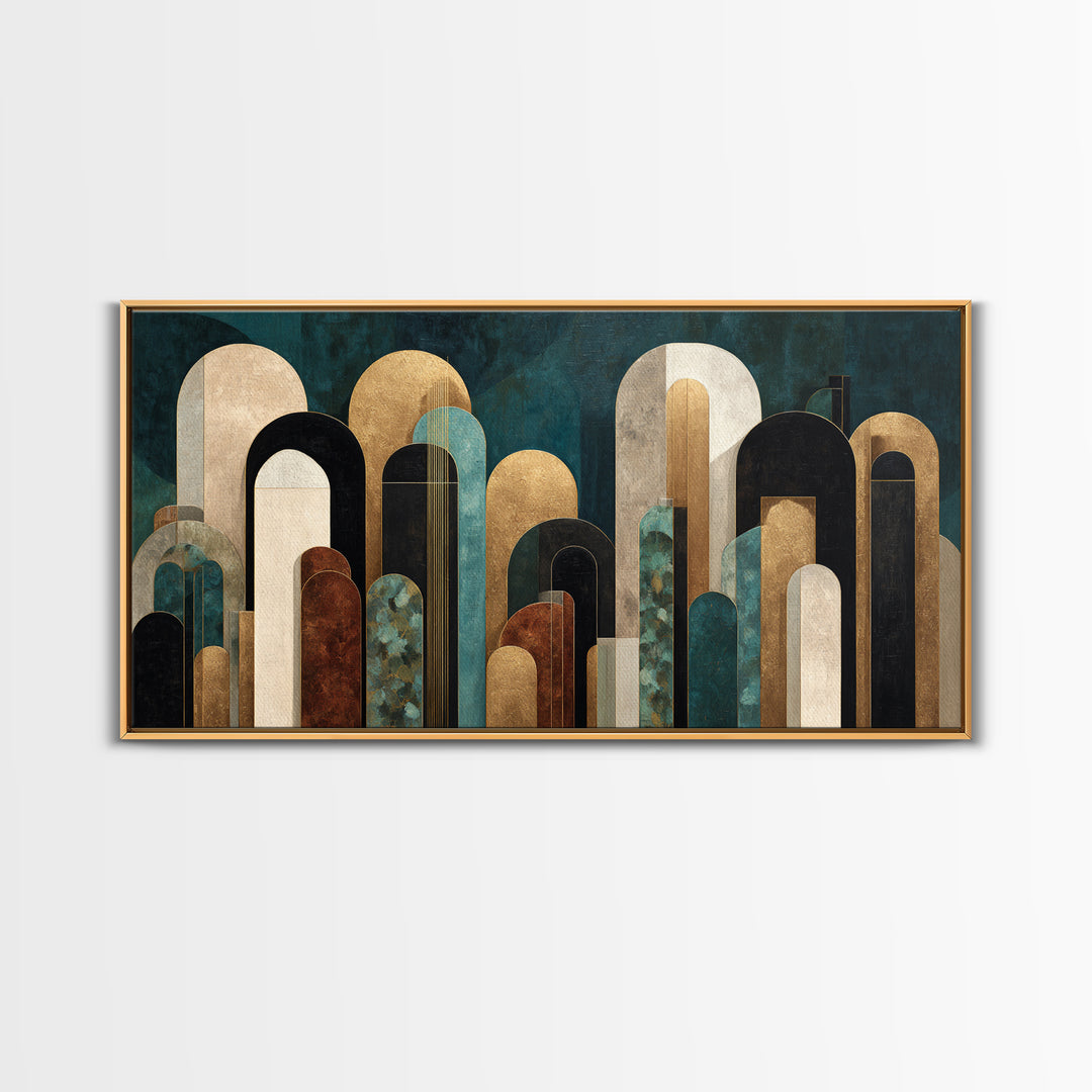 Abstract Stepped Arches Framed Canvas Print, Art Deco Art, Luxury Decor, Living Room Decor, Abstract Art, Glamour, Art Print, ADA-2x1-14