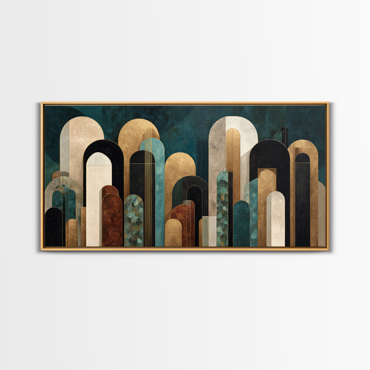 Abstract Stepped Arches Framed Canvas Print, Art Deco Art, Luxury Decor, Living Room Decor, Abstract Art, Glamour, Art Print, ADA-2x1-14