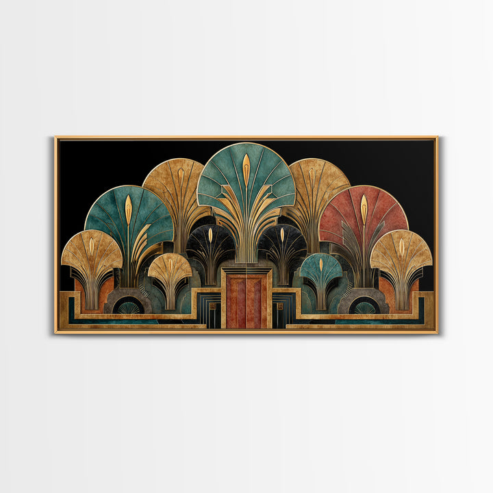 Golden Palm Fronds Arranged Canvas Print, Art Deco Art, Decor, Living Room Decor, Fine Art, Glamour, Apartment Decor, ADA-2x1-52