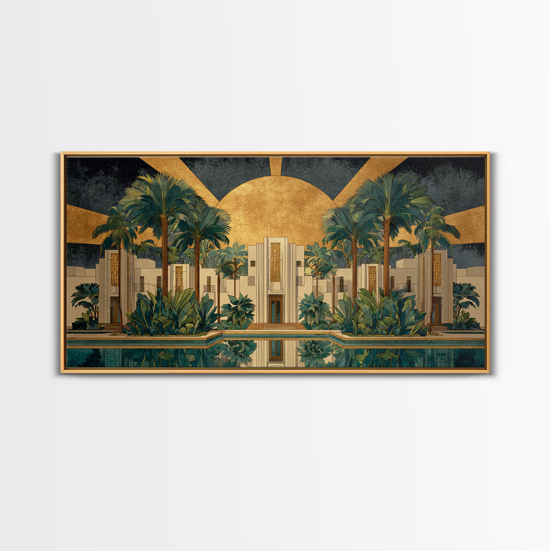 Tropical Hotel Facade Framed Canvas Print, Art Deco Art, Apartment Decor, Living Room Decor, Fine Art, Glamour, Gallery Decor, ADA-2x1-84