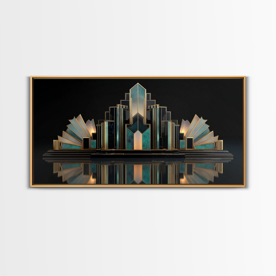 Stylized Skyscraper Crown Framed Canvas Print, Art Deco Art, Art Print, Living Room Decor, Oil Painting, Glamour, Printable Art, ADA-2x1-90