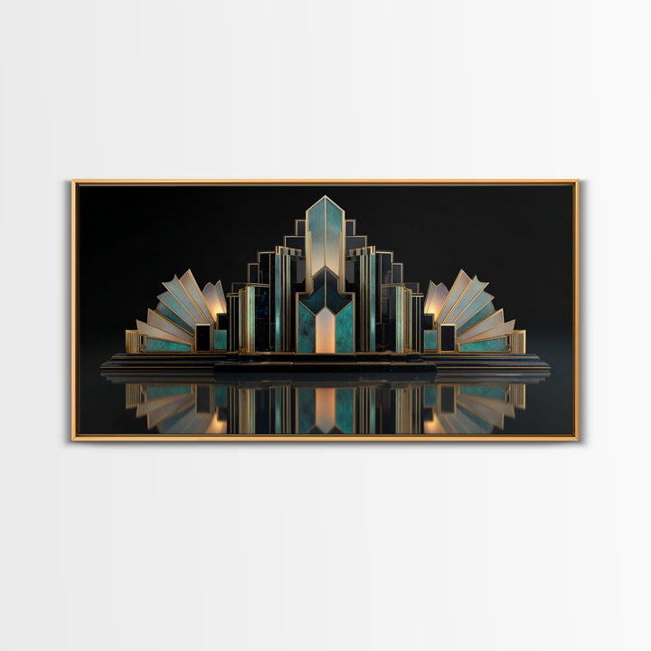 Stylized Skyscraper Crown Framed Canvas Print, Art Deco Art, Art Print, Living Room Decor, Oil Painting, Glamour, Printable Art, ADA-2x1-90