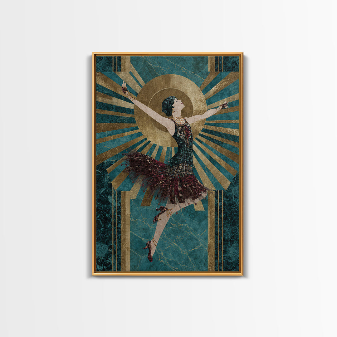 Deco Dancer in Beaded Dress and Angular Canvas Print, Art Deco Art, Minimalist Decor, Living Room Decor, Fine Art, Glamour, ADA-2x3-15