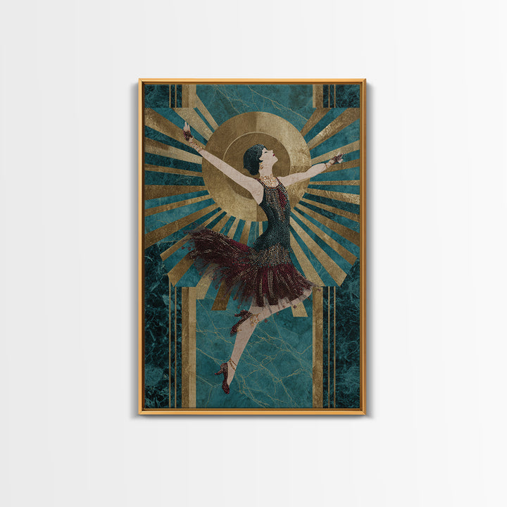 Deco Dancer in Beaded Dress and Angular Canvas Print, Art Deco Art, Minimalist Decor, Living Room Decor, Fine Art, Glamour, ADA-2x3-15