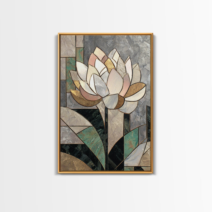 Geometric Lotus Flower Framed Canvas Print, Art Deco Art, Art Deco, Living Room Decor, Watercolor Art, Glamour, ADA-2x3-20