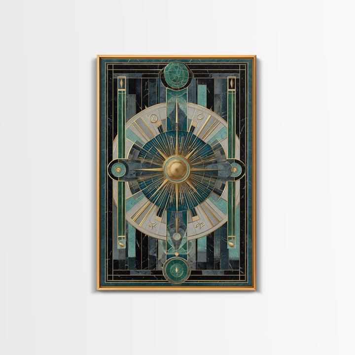 Deco Zodiac Wheel Framed Canvas Print, Art Deco Art, Art Deco, Living Room Decor, Abstract Art, Glamour, Art Deco Wallpaper, ADA-2x3-53