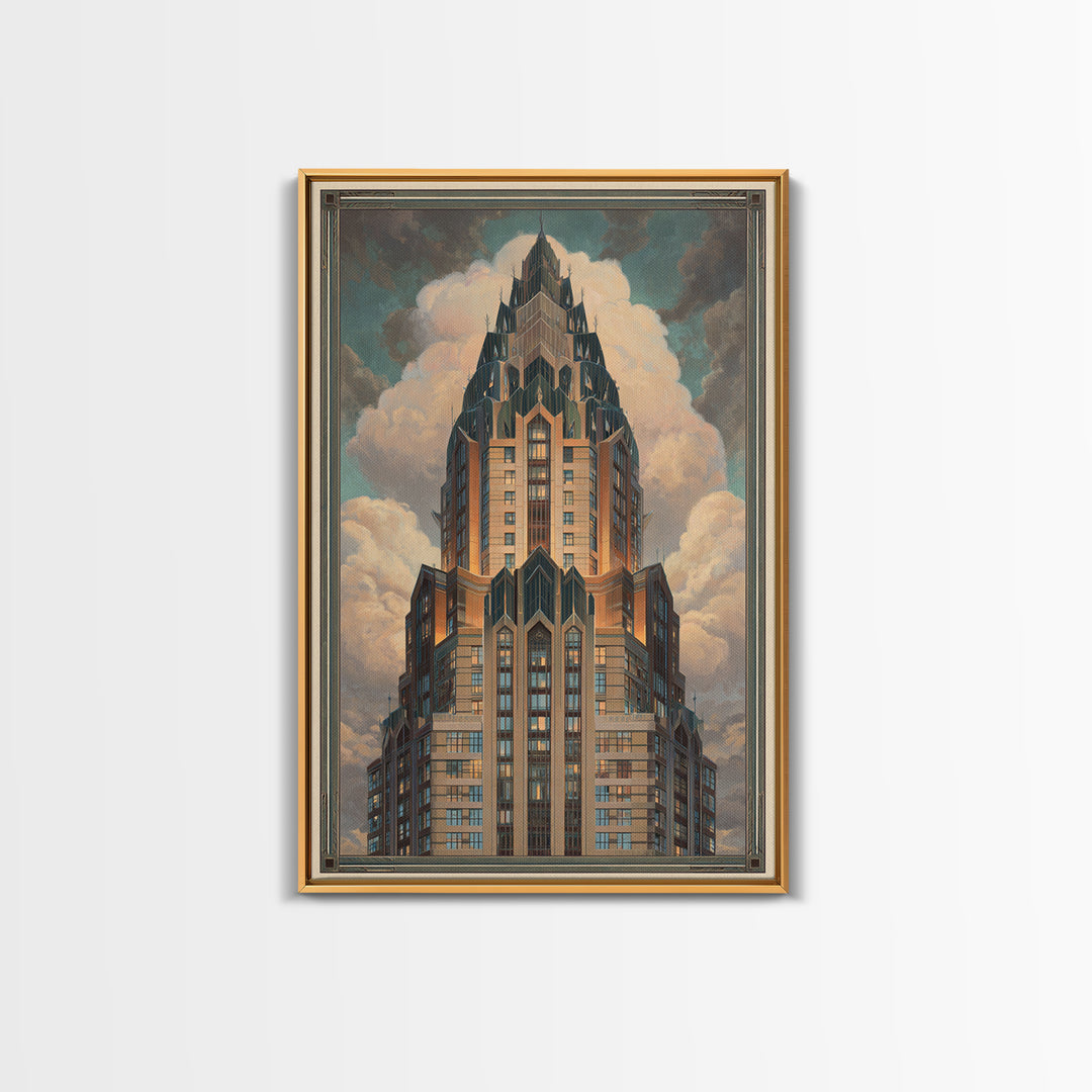 Stylized Skyscraper Crown Canvas Print, Art Deco Art, Wall Decor, Living Room Decor, Fine Art, Glamour, Abstract Art, ADA-2x3-54