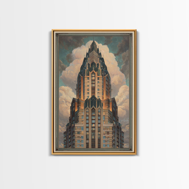 Stylized Skyscraper Crown Canvas Print, Art Deco Art, Wall Decor, Living Room Decor, Fine Art, Glamour, Abstract Art, ADA-2x3-54