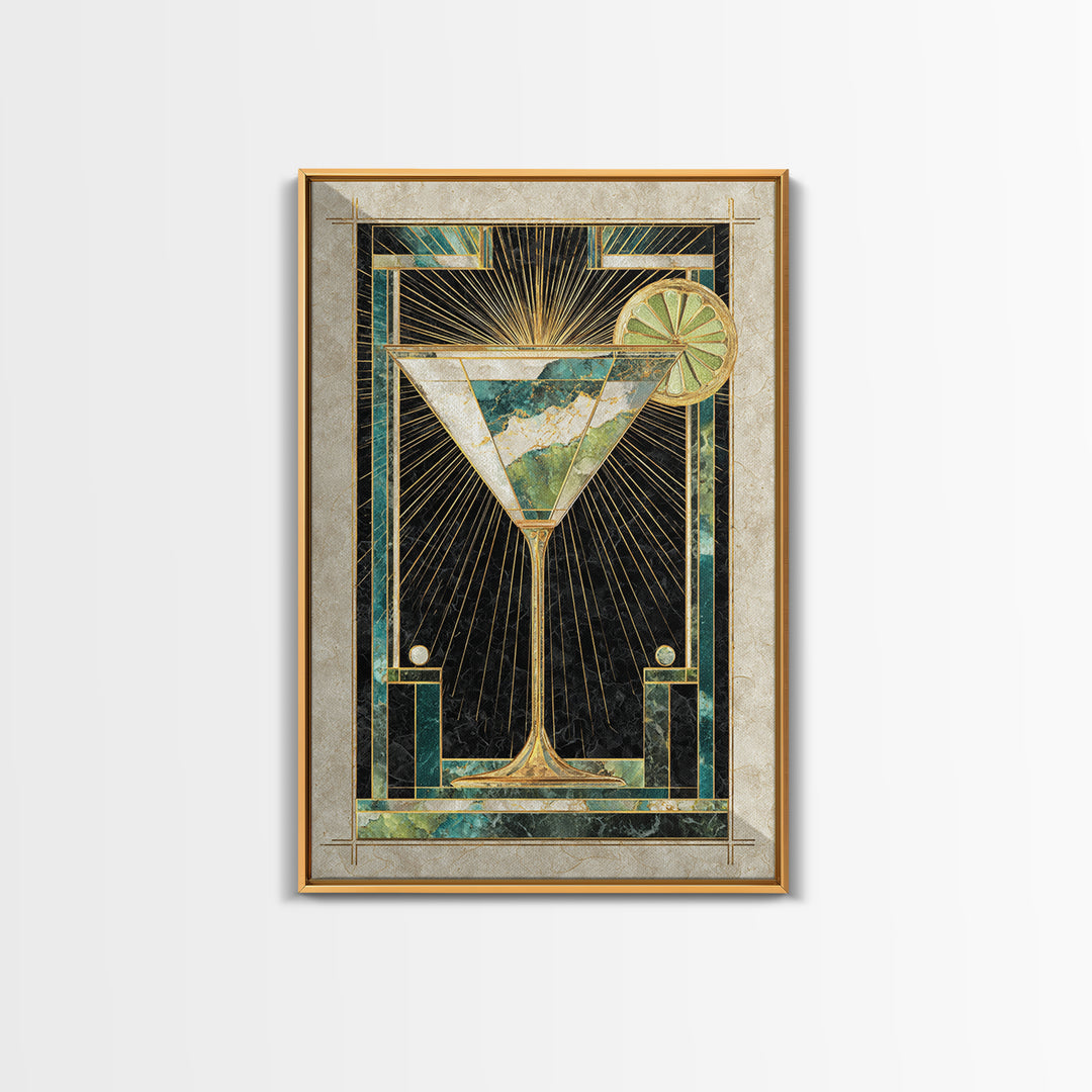 Luxury Cocktail Glass Framed Canvas Print, Art Deco Art, Wall Art Print, Living Room Decor, Glamour, Statement Artwork, ADA-2x3-85