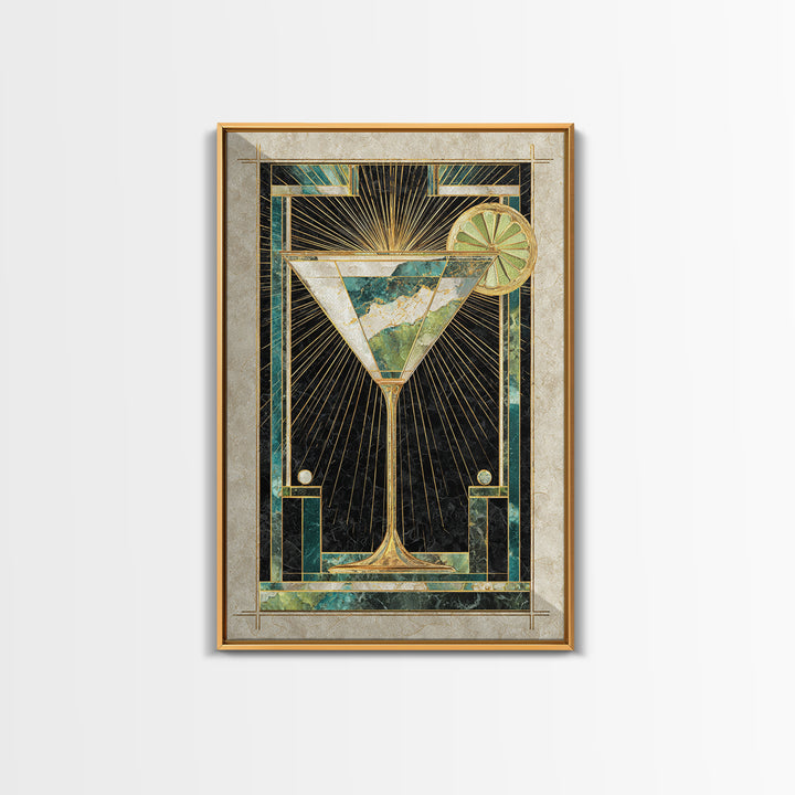 Luxury Cocktail Glass Framed Canvas Print, Art Deco Art, Wall Art Print, Living Room Decor, Glamour, Statement Artwork, ADA-2x3-85