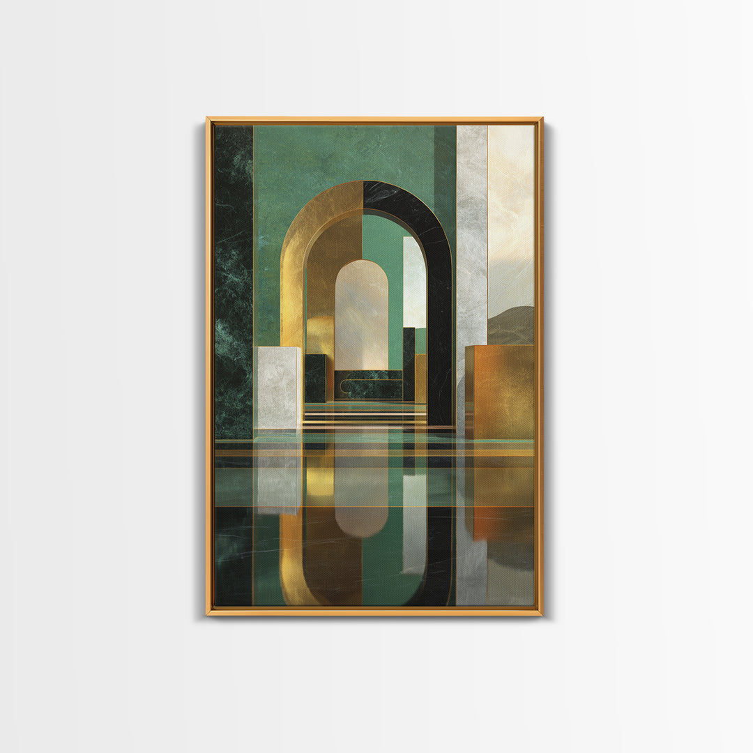 Deco Doorway Study Canvas Print, Art Deco Art, Blue Wallpaper, Living Room Decor, Oil Painting, Glamour, Minimalist Decor, ADA-2x3-95