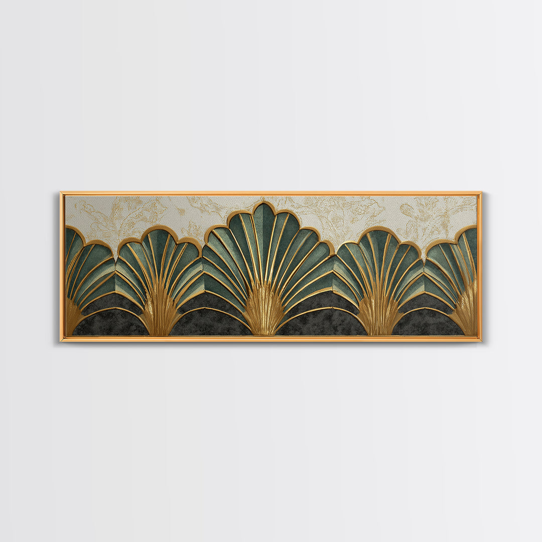 Golden Palm Fronds Arranged Canvas Print, Art Deco Art, Textured Painting, Living Room Decor, Fine Art, Glamour, Printable, ADA-3x1-48
