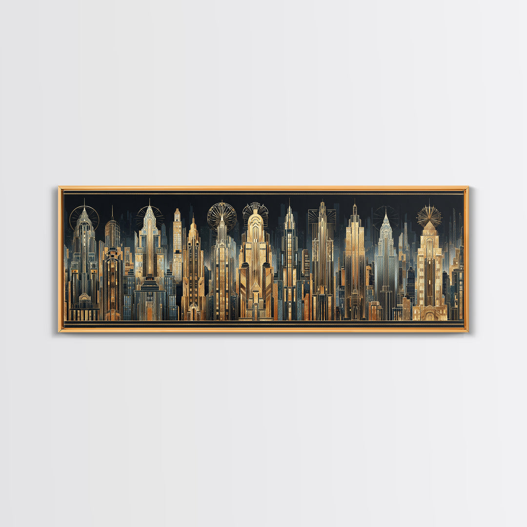 Stylized Skyscraper Crown Canvas Print, Art Deco Art, Boho Decor, Living Room Decor, Oil Painting, Glamour, Art Prints, ADA-3x1-62