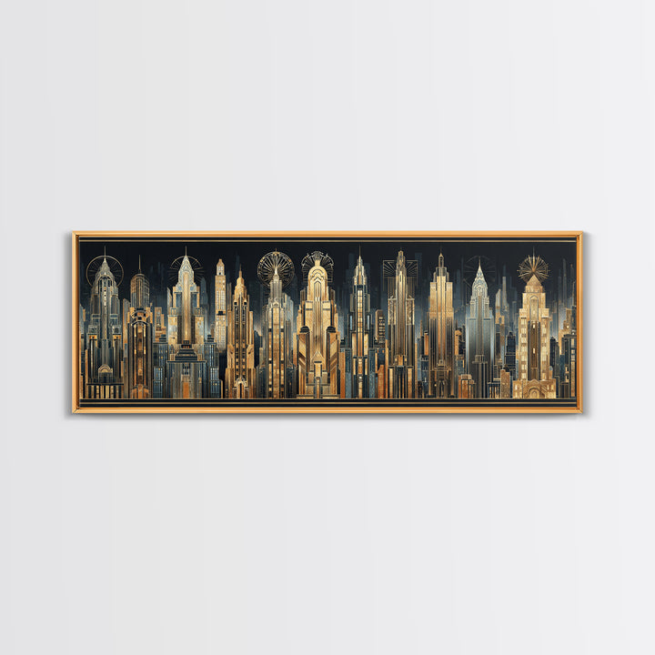 Stylized Skyscraper Crown Canvas Print, Art Deco Art, Boho Decor, Living Room Decor, Oil Painting, Glamour, Art Prints, ADA-3x1-62