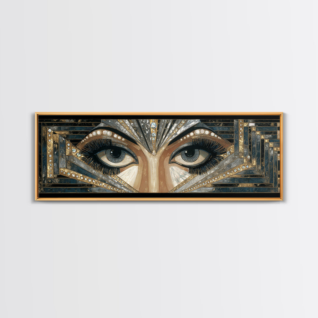 Flapper Portrait with Pearl Strands and Dramatic Canvas Print, Art Deco Art, Digital Art, Living Room Decor, Fine Art, Glamour, ADA-3x1-78